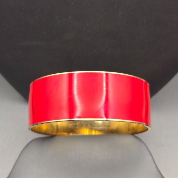 J.Crew Jewelry - J Crew Red Enamel Bangle Bracelet 7.5" Gold Tone Wide Band Retro Statement